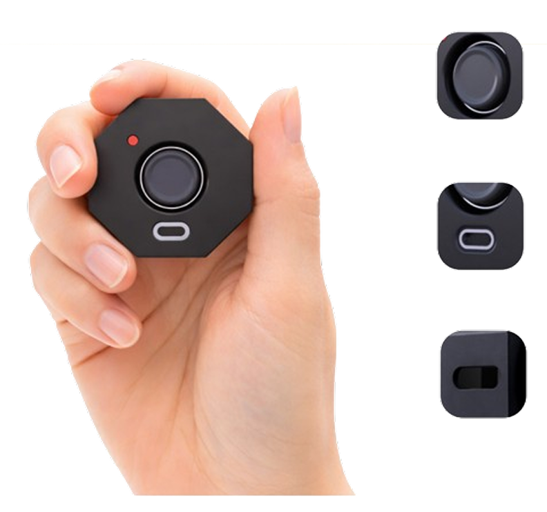 TriggerPoint device in hand with labeled features